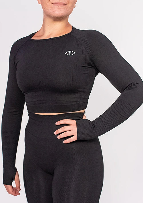 Classic Black Isolation Seamless Crop Long Sleeve Gym Top